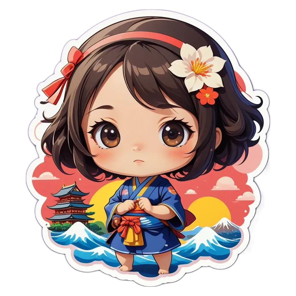 A girl with a kimono on and a flower in her hair.