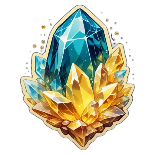 A blue and yellow crystal sticker with a black background.