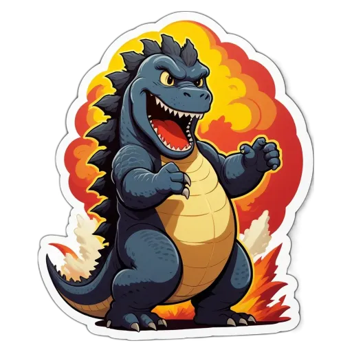 A cartoon depiction of a monster called Godzilla.