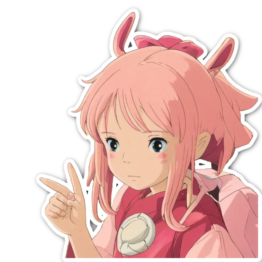 A girl in a pink kimono holds up her hand with a peace sign.