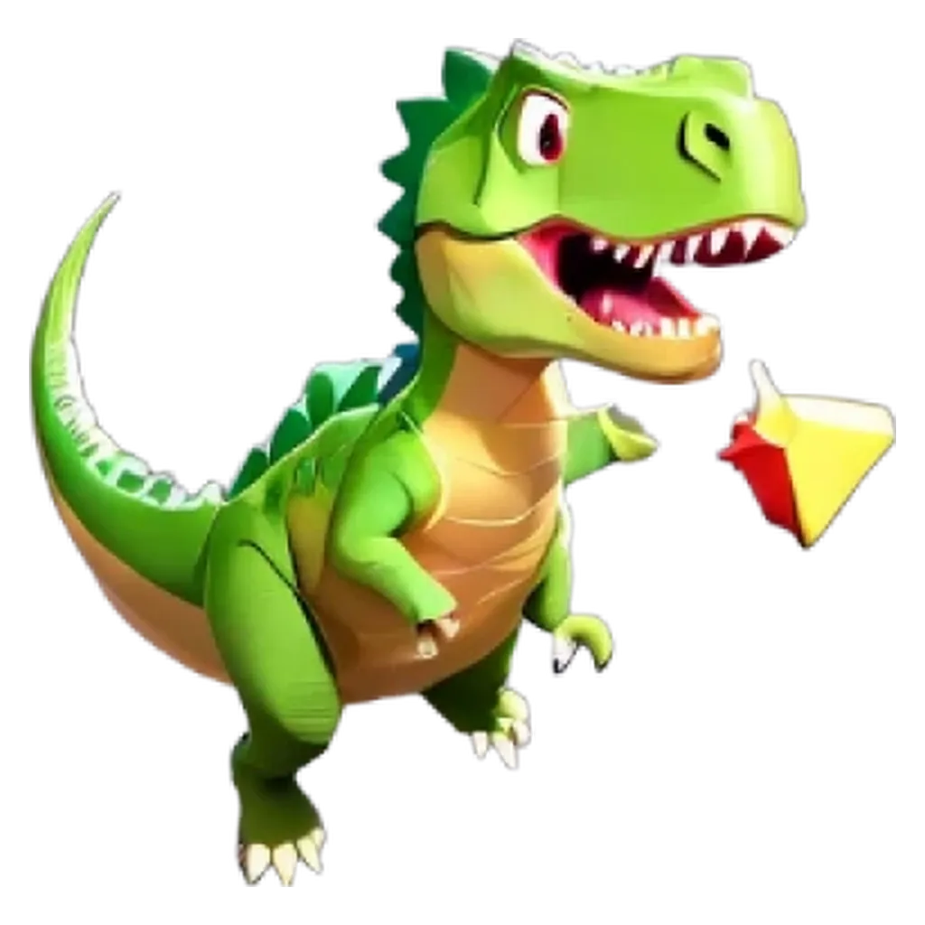 A green dinosaur holding a yellow diamond.