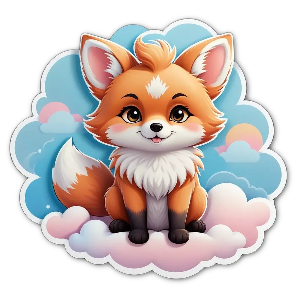 A cartoon image of a fox sitting on a cloud.