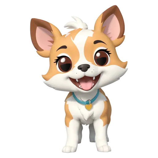 A cartoon dog with a blue collar is smiling.