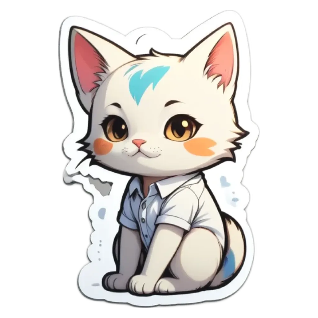 A white cat with blue eyes is sitting on a white shirt.