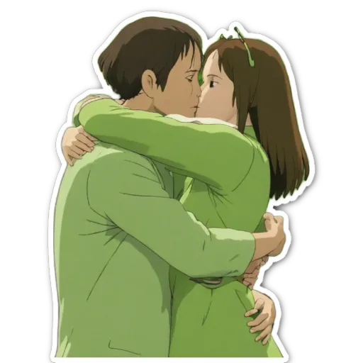 A kissing couple sticker in green.