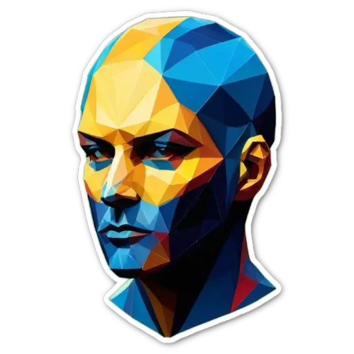 A very detailed and colorful polygonal head sticker of a man.