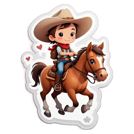 A boy riding a horse in a cartoon style.