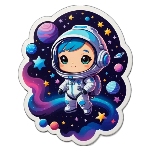 A sticker of a space man who is listening to music.