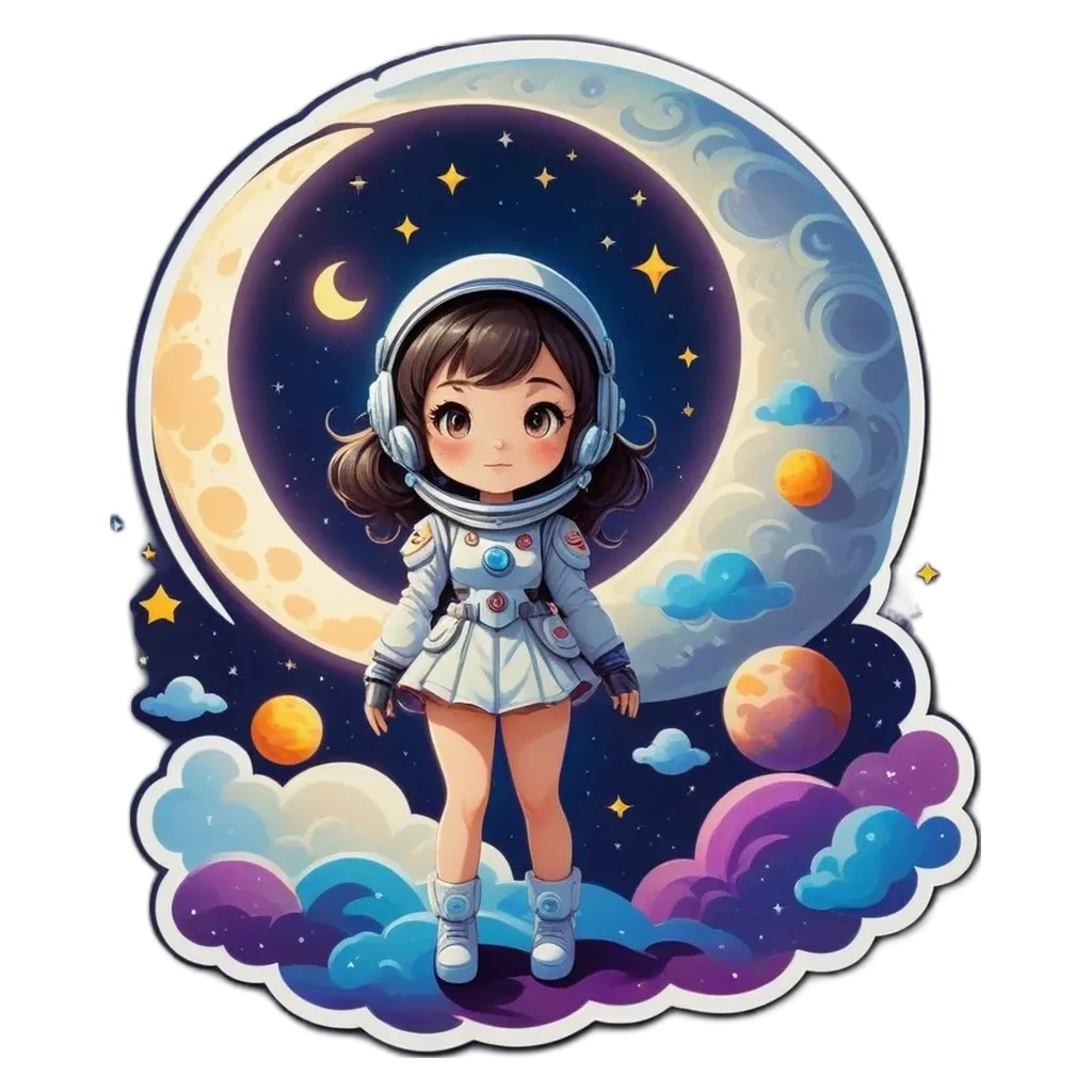 A girl in space that is wearing a white uniform.