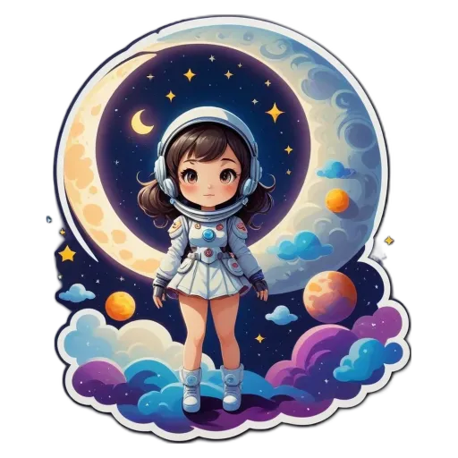 A girl in space that is wearing a white uniform.