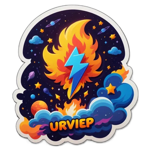 A colorful sticker of a lightning bolt through the sky with the word "urvip" on the bottom.