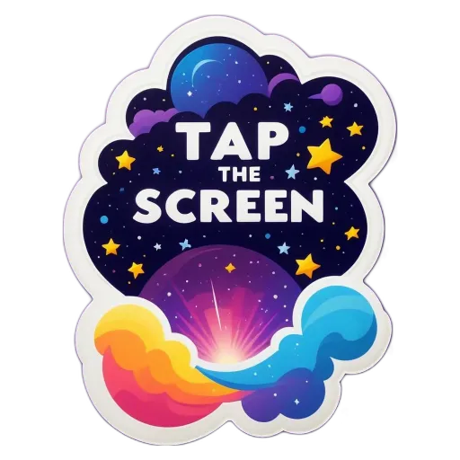 A colorful sticker that says "Tap the Screen" is on a black background.