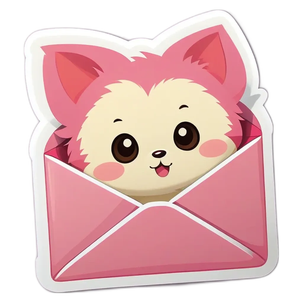 A cartoon cat in an envelope with a heart on the sticker.