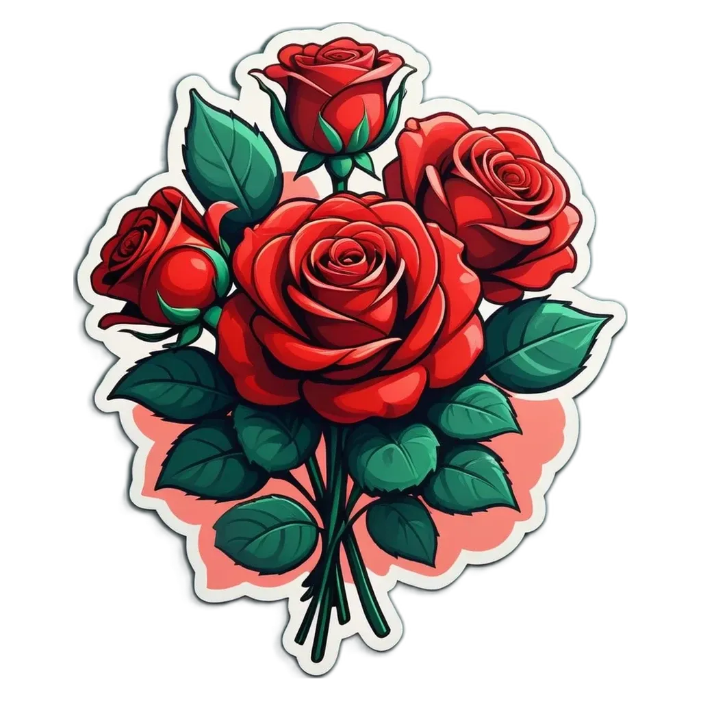 A sticker of roses is on a black background.