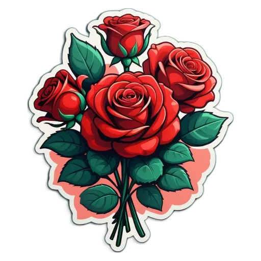 A sticker of roses is on a black background.