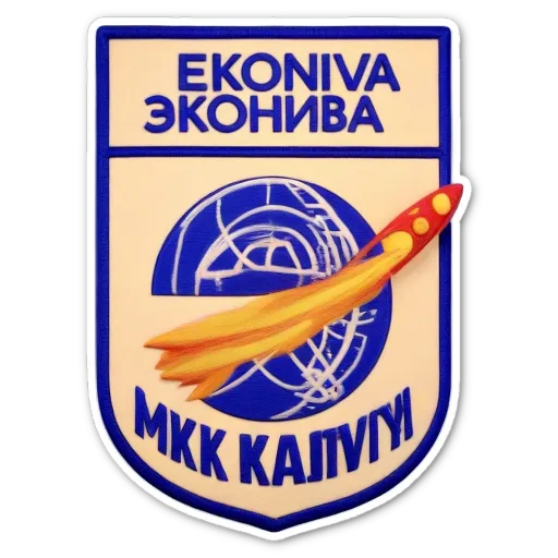 A sticker of a space shuttle with the word EKONIYA written on it.