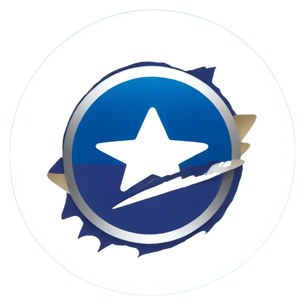 A blue and white star is the centerpiece of a round logo.