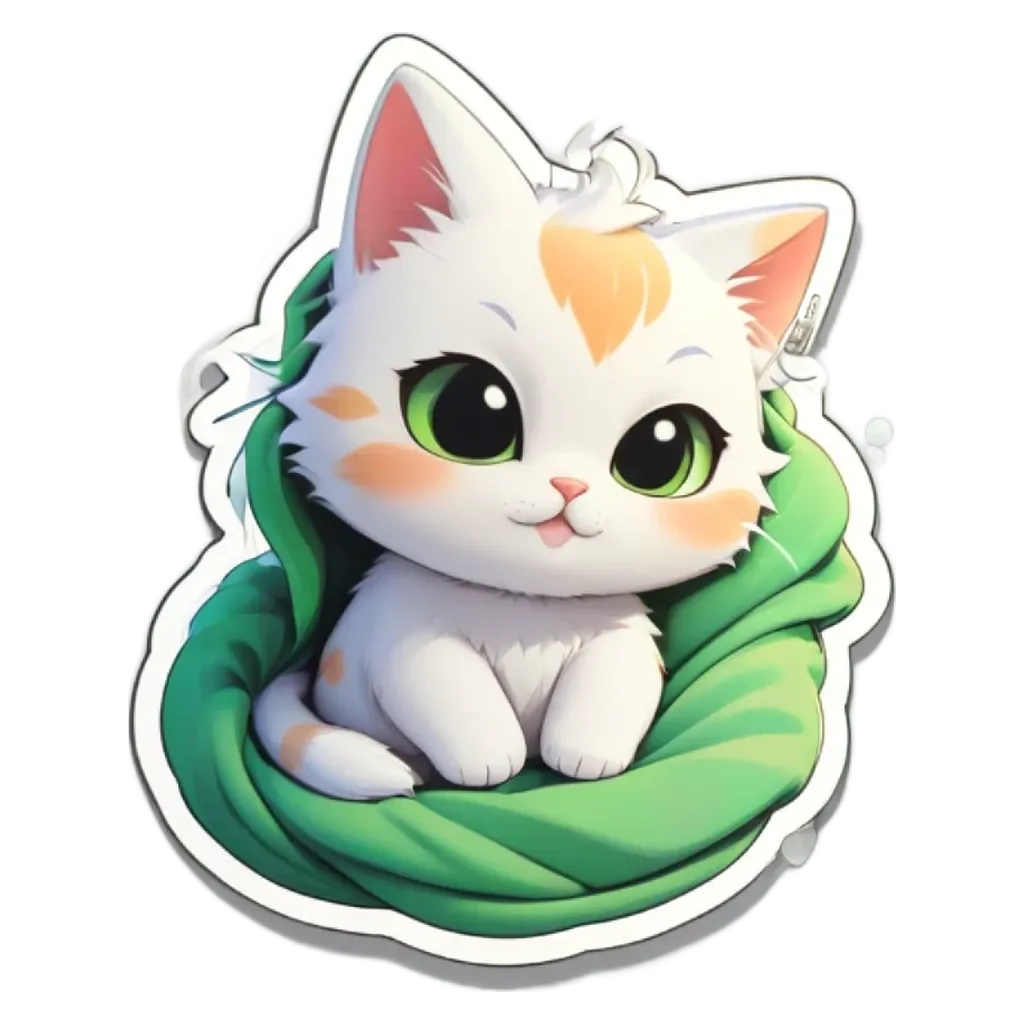 A cat with green eyes is sitting on a green blanket.