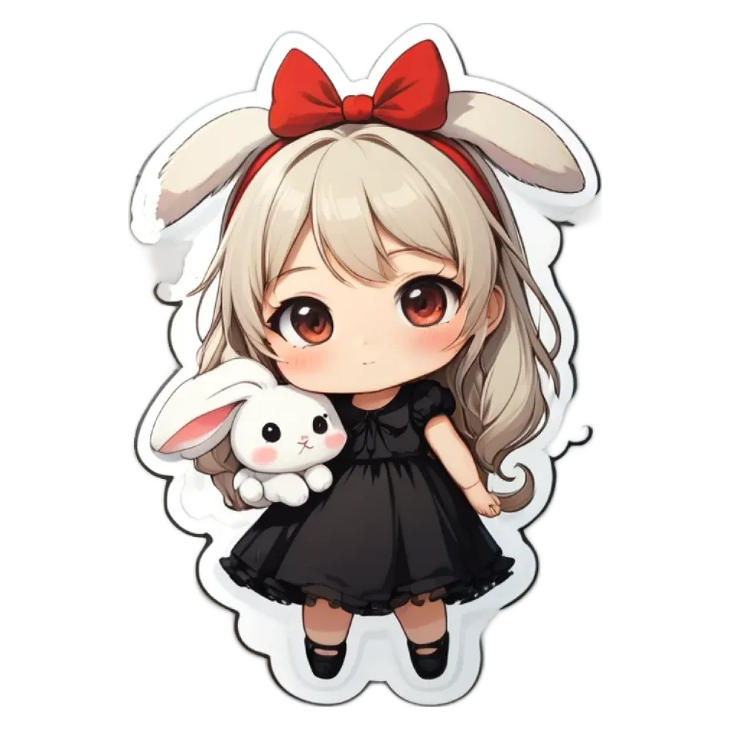 A girl with a rabbit is holding the rabbit in her right hand.