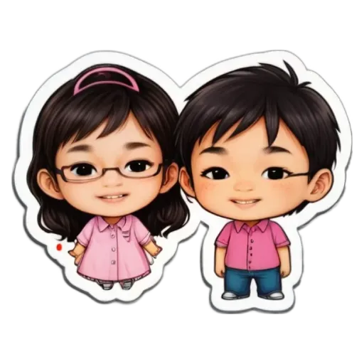 A boy and girl stickers are on a black background.