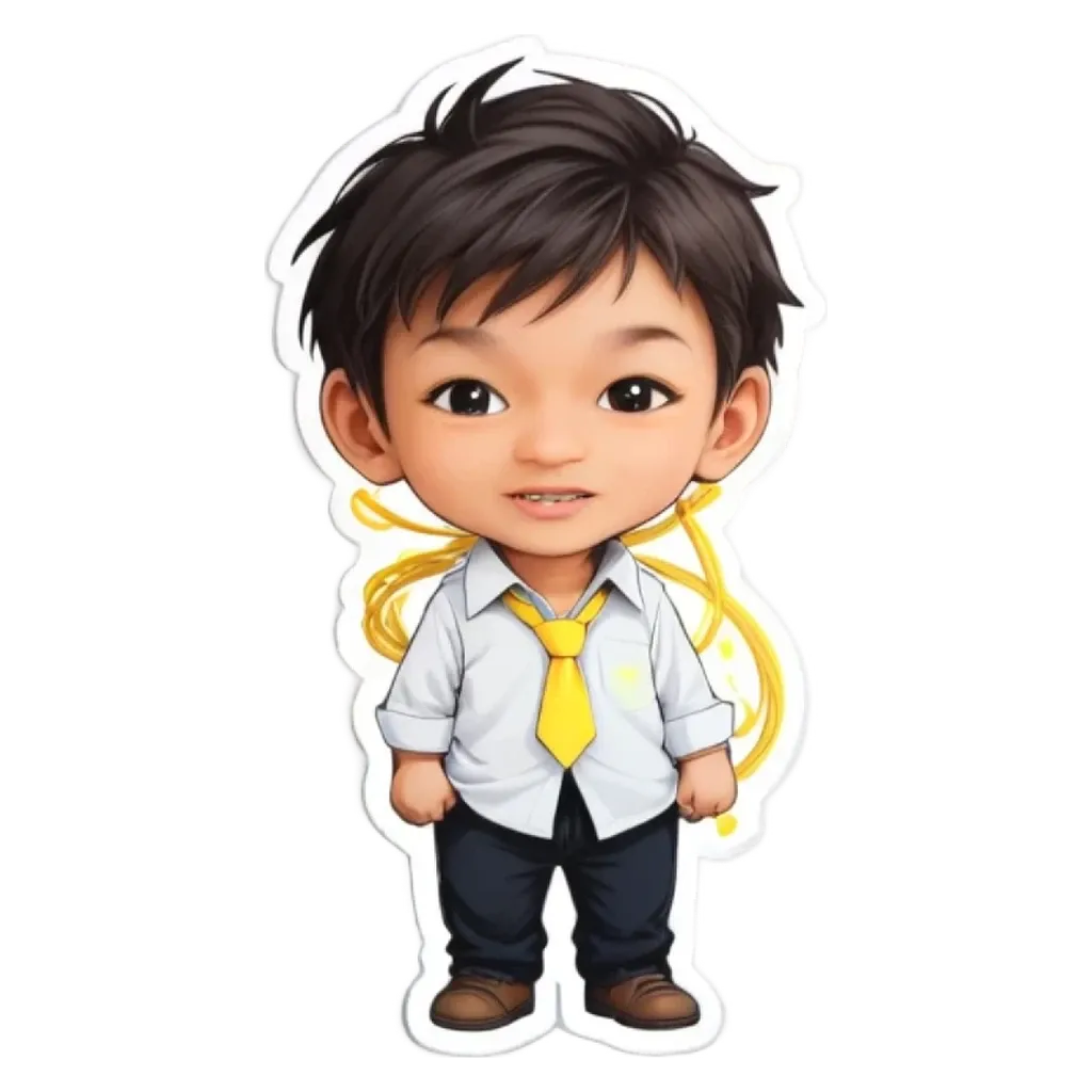 A boy wearing a white shirt and a yellow tie.