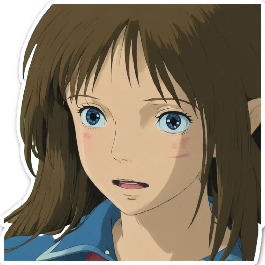 A sticker of a girl with blue eyes.