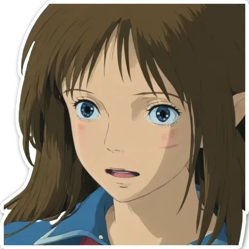 A sticker of a girl with blue eyes.