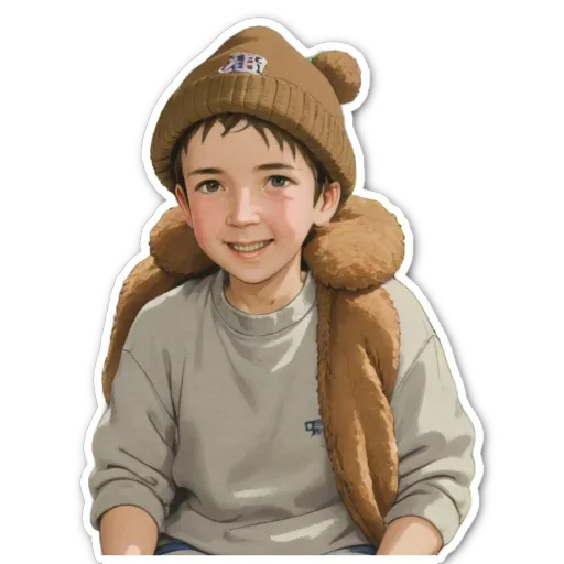 A boy is wearing a hat and a jacket.