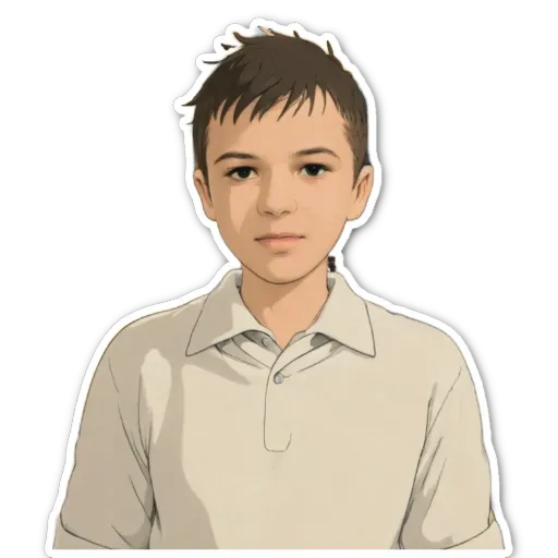 A boy wearing a white shirt.