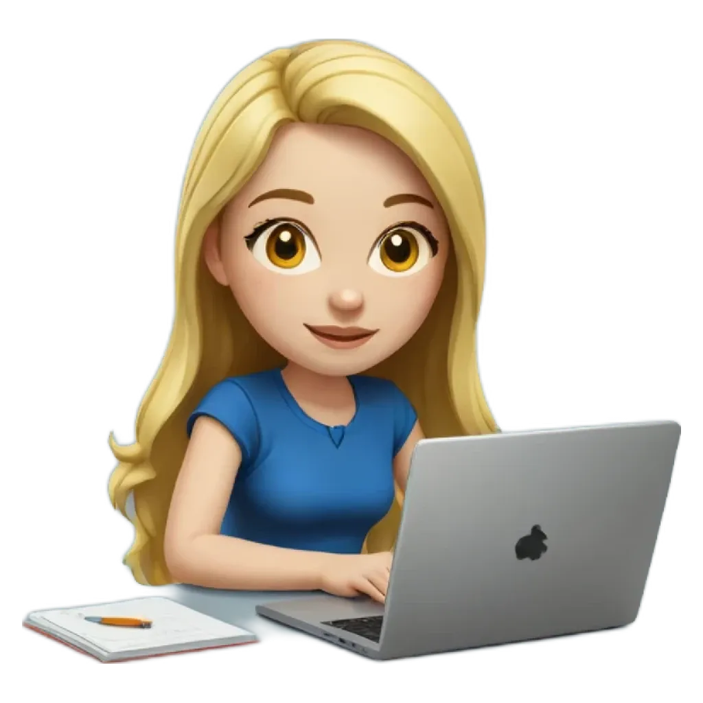 An apple emo girl is using an apple laptop.