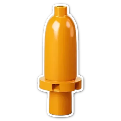 A large orange plastic bottle on a black background.