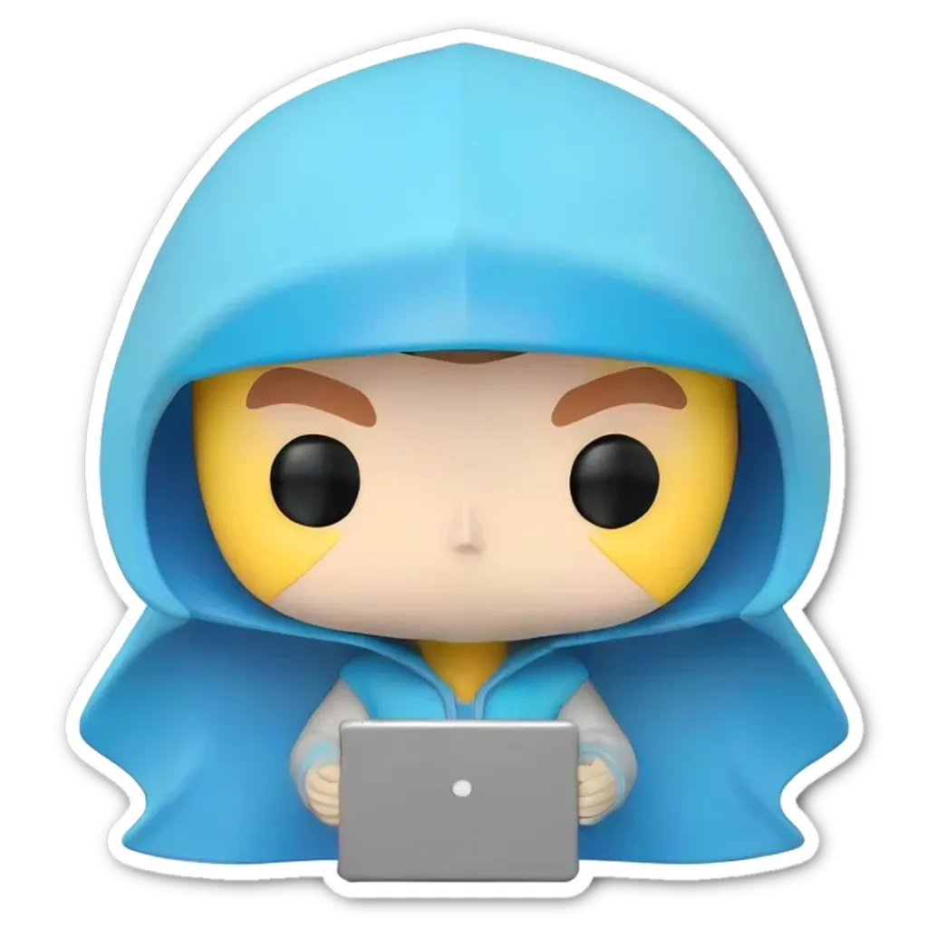 A blue hoodie and blue poncho that is being used as a laptop while typing.