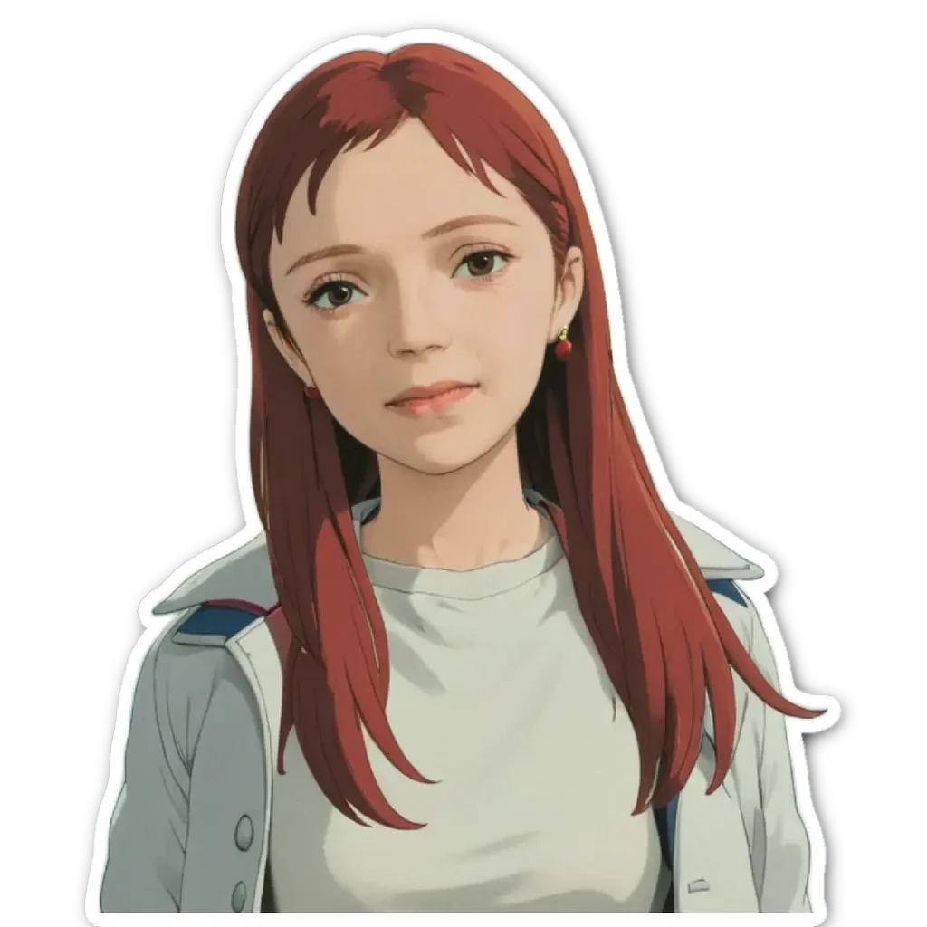 A sticker of a girl with red hair.