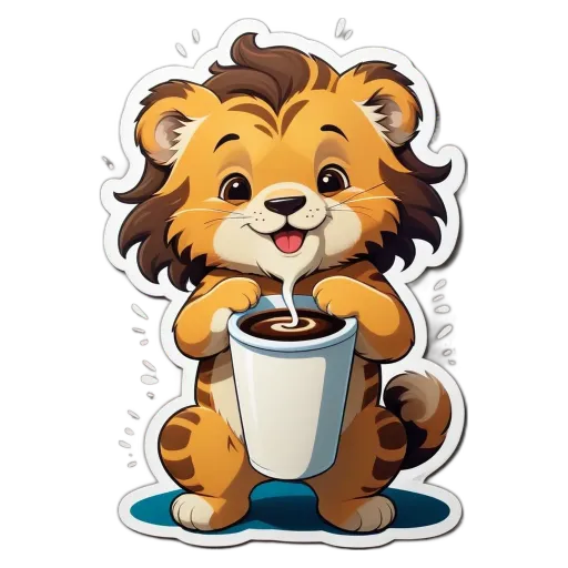 A cartoon animal drinking from a cup.