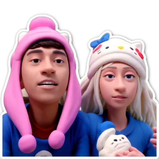 A boy and girl wearing Hello Kitty hats.