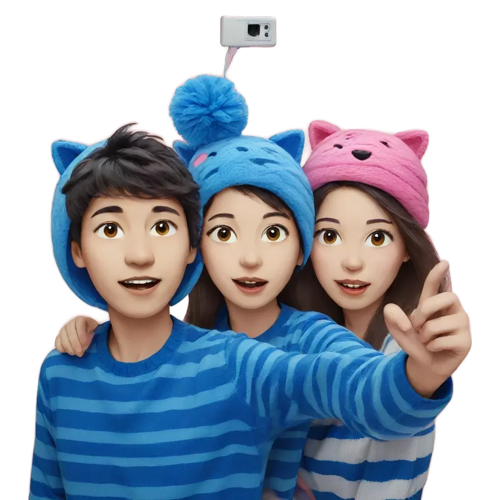 A boy and two girls are standing together and taking a picture.