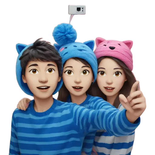 A boy and two girls are standing together and taking a picture.