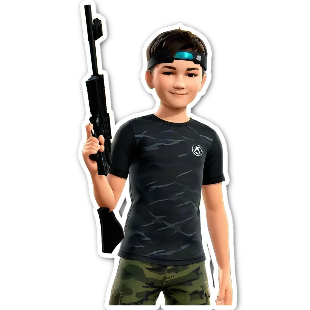 A boy in camouflage clothing holds a rifle.