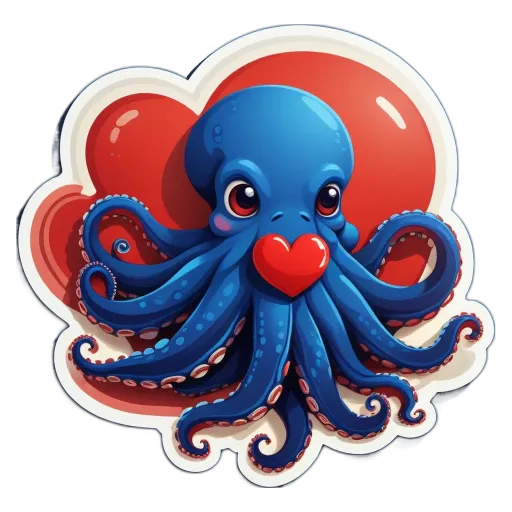 A heart and an octopus with a valent decoration on a black background.