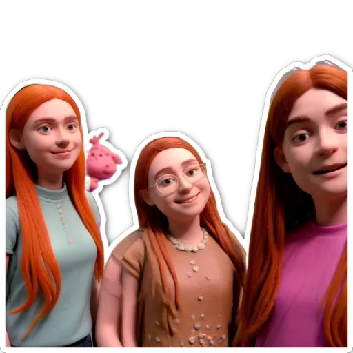 Three girls with red hair are standing next to each other.