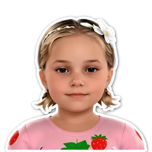 A child with a pink shirt and white flowers in her hair.