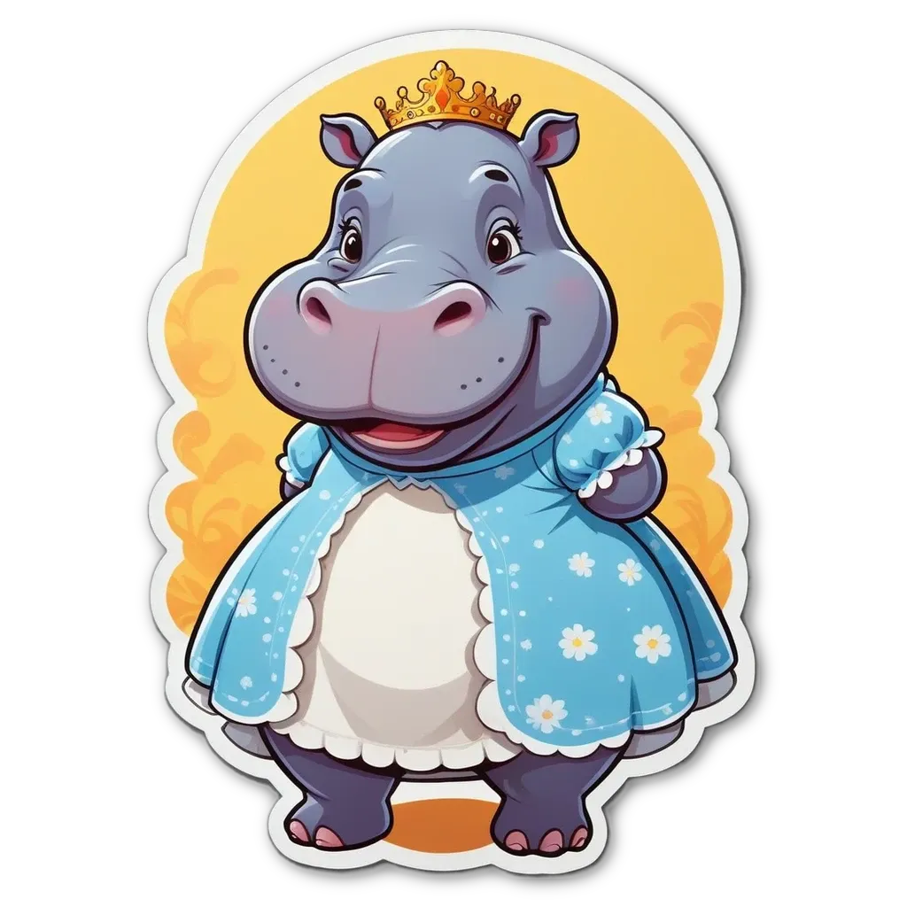 A hippo in a princess dress with a crown.