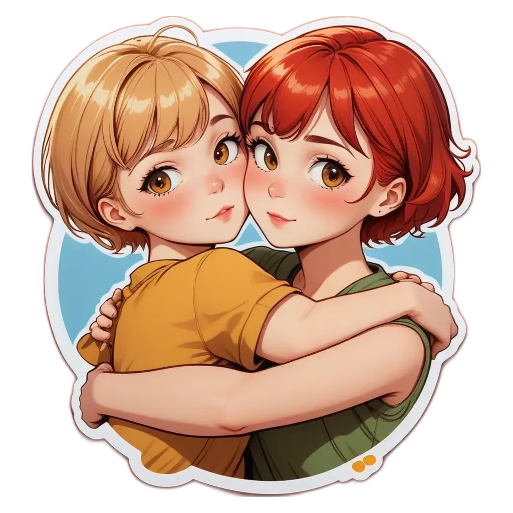 Two girls hugging each other in a circle sticker.