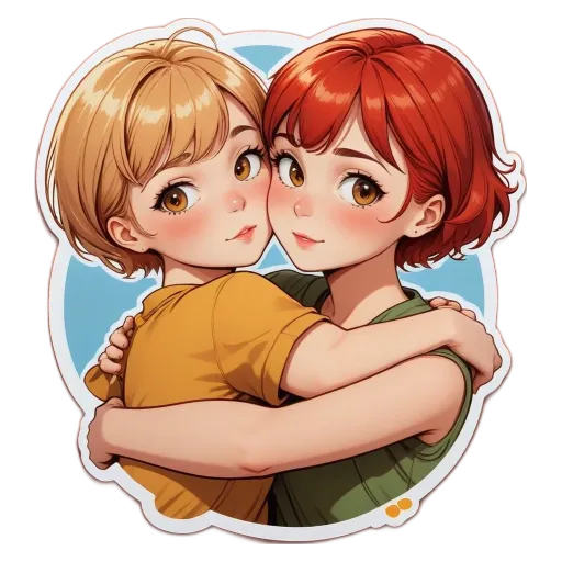 Two girls hugging each other in a circle sticker.