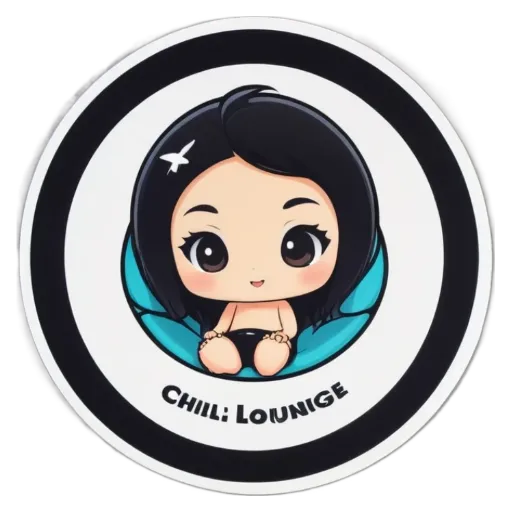 a sticker of a girl that says 'chill lounge' on it.