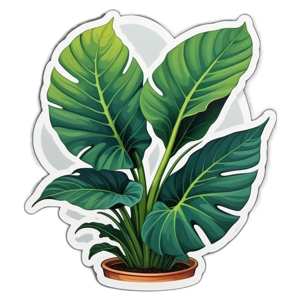 A plant in a potted plant sticker in white background.