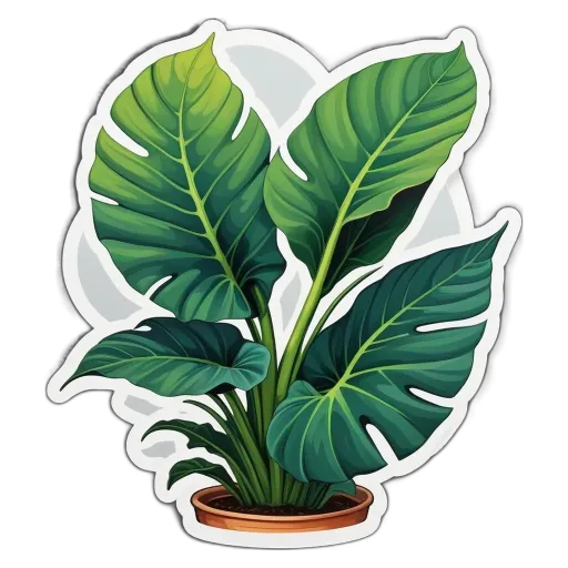 A plant in a potted plant sticker in white background.