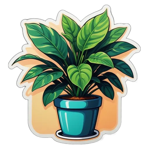 A cartoon drawing of a plant in a blue pot.