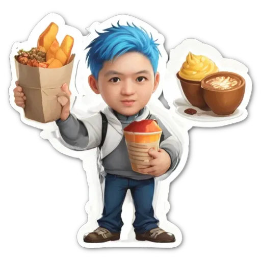 A boy is holding a bag of food and a drink.