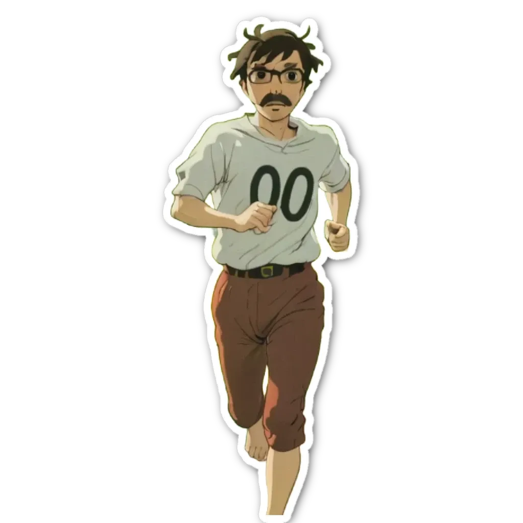 An anime character who runs with a 000 on his shirt.